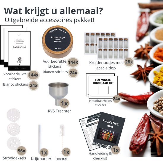 Organess Gewürzdosen – 28-teilig – Glas – Akazie – 120 ml