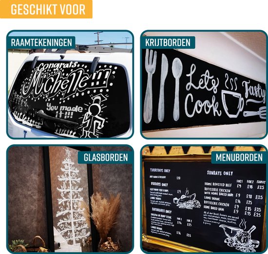 NAPI 4 Kreidemarker weiß - abwaschbar - Fenstermarker 3 & 6mm - Kreidemarker für Tafel & Fenster - Whiteboardmarker - Whiteboardmarker - Glasmarker - Kreidemarker - Porzellan - Glas - Inkl. 20 Sticker