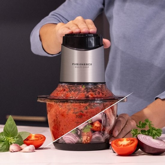 JAP Appliances Multi Chop - Zerkleinerer mit Glasschale (1,2 Liter) - Eiszerkleinerer - Spülmaschinenfest - Lebensmittelzerkleinerer - 6 Klingen - 400W