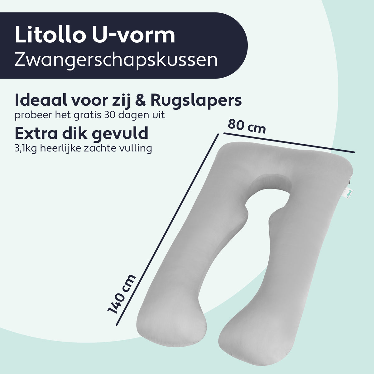 LitolloÂ® Umstandskissen XXL - Stillkissen - Körperkissen - 280cm - Abnehmbarer Bezug - Grau