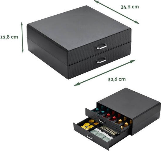 BRASQ Kapselhalter für Nespresso Tassen - für Dolce Gusto Tassen - Bis zu 50 Tassen - Kaffeetassenhalter Schwarz - Aufbewahrungsbox mit 2 Schubladen - Vertuo - K-cup