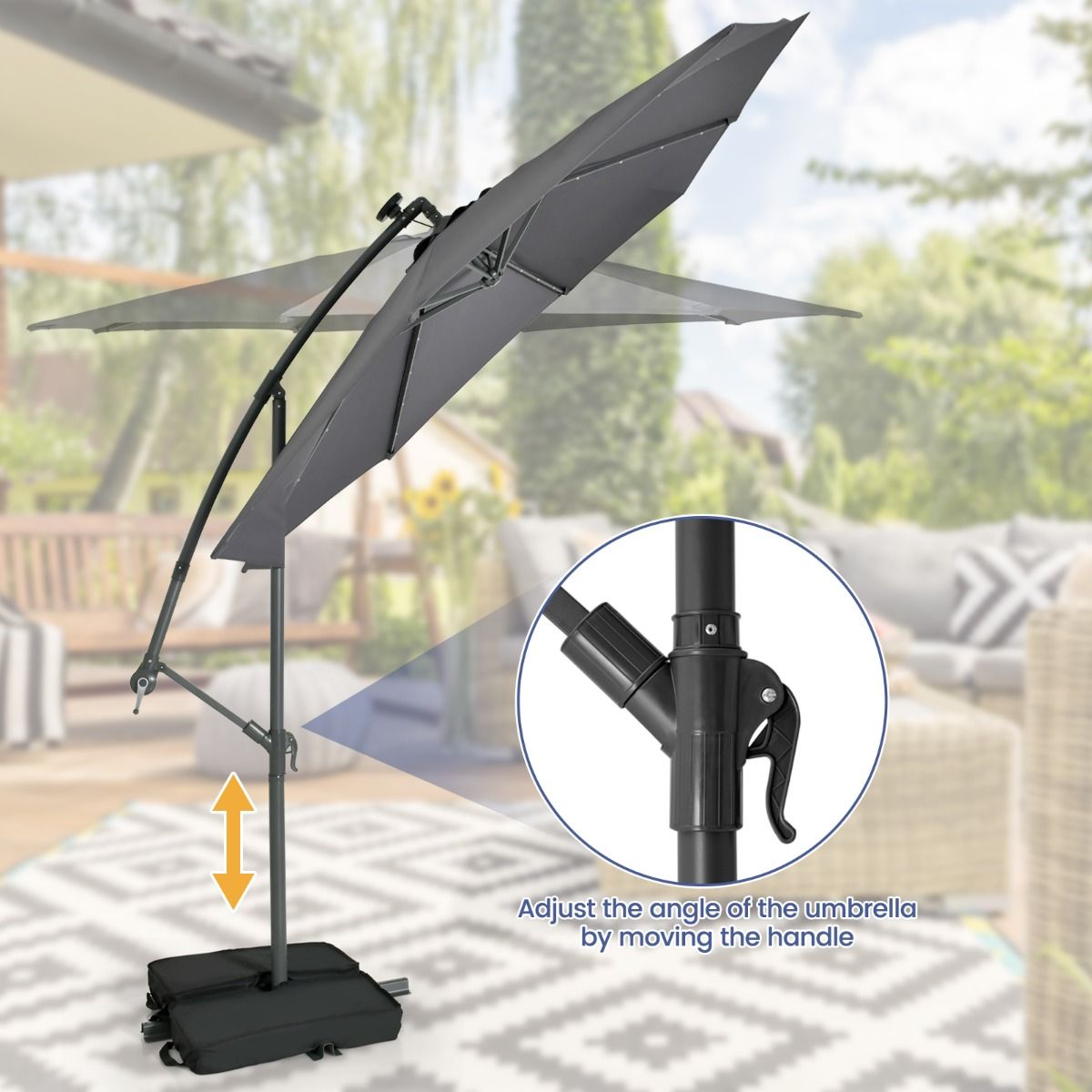 Coast Garten Sonnenschirm mit Lichtern - 300cm - mit 2 Sandsäcken - Grau