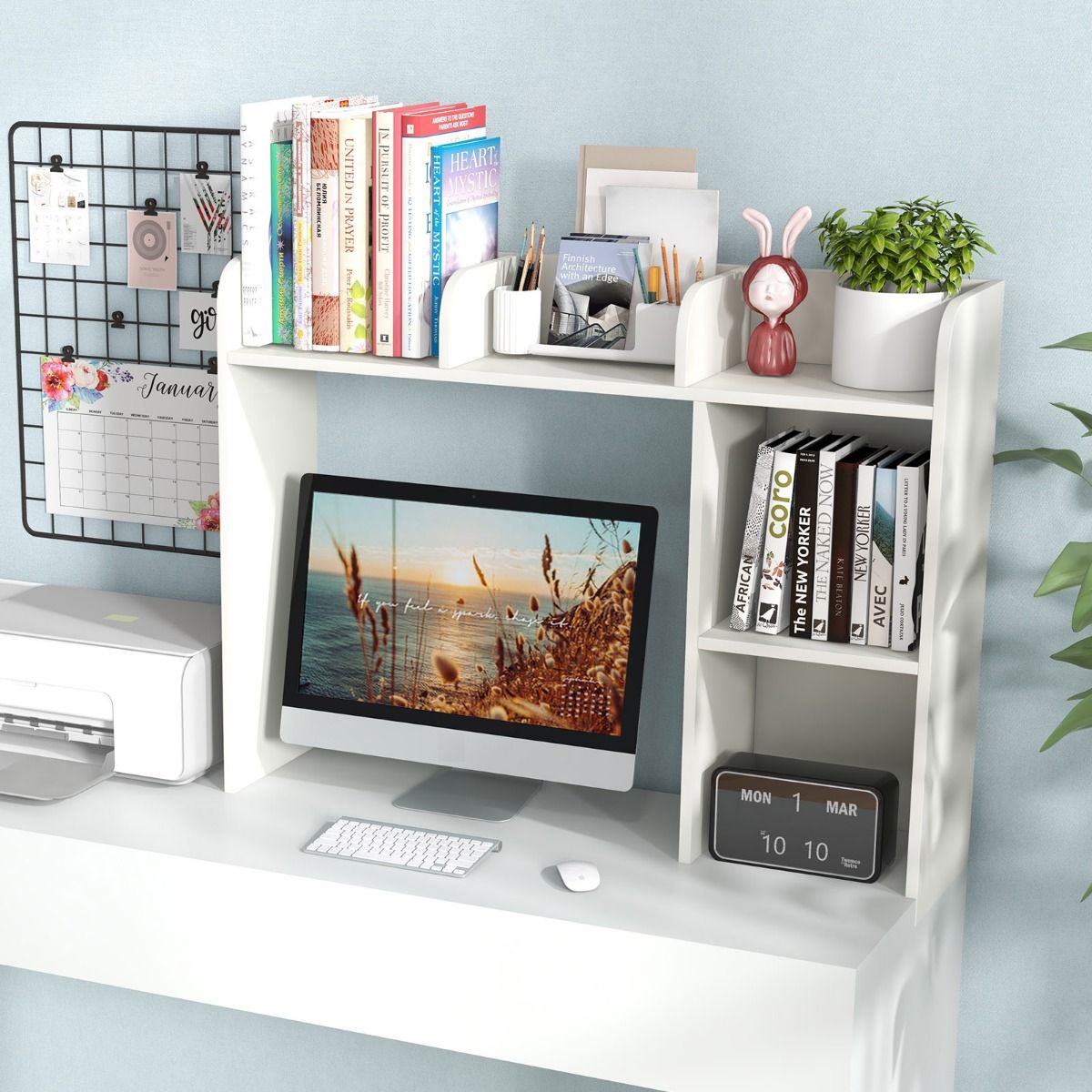 Coast Schreibtischregal – Tischregal mit 4 Einlegeböden – Offenes Aufbewahrungssystem – Weiß – 94 x 25 x 74 cm