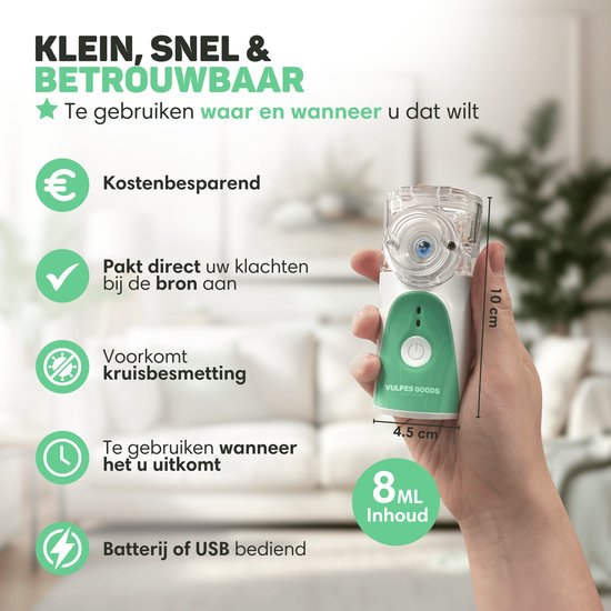 Vulpes Goods® HealthCare - Aerosolgerät - Ultraschallvernebler Inhalator - Vernebler - Inhalationsgerät für Kinder, Erwachsene & Babys - Hilft gegen Atemwegserkrankungen - Inkl. 3 Düsen & Deluxe Reisetasche