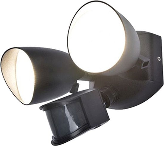 LUTEC Shrimp – LED-Sicherheitswandleuchte für den Außenbereich – PIR-Bewegungssensor – Tag-/Nacht-Sensor – Hochwertiges Aluminium – Zweikopfausführung – 1700 lm starkes Licht – 4000 K hellweißes Licht – Mattschwarz