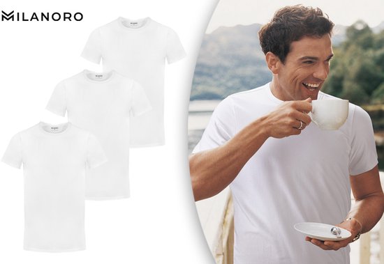Milanoro - 3 weiche Bambus-T-Shirts - Weiß - Rundhalsausschnitt - M