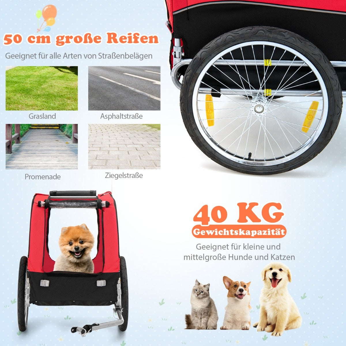Coast Dog Trailers für Fahrräder PET-Anhänger für Fahrrad 40 kg belastbar rot rot