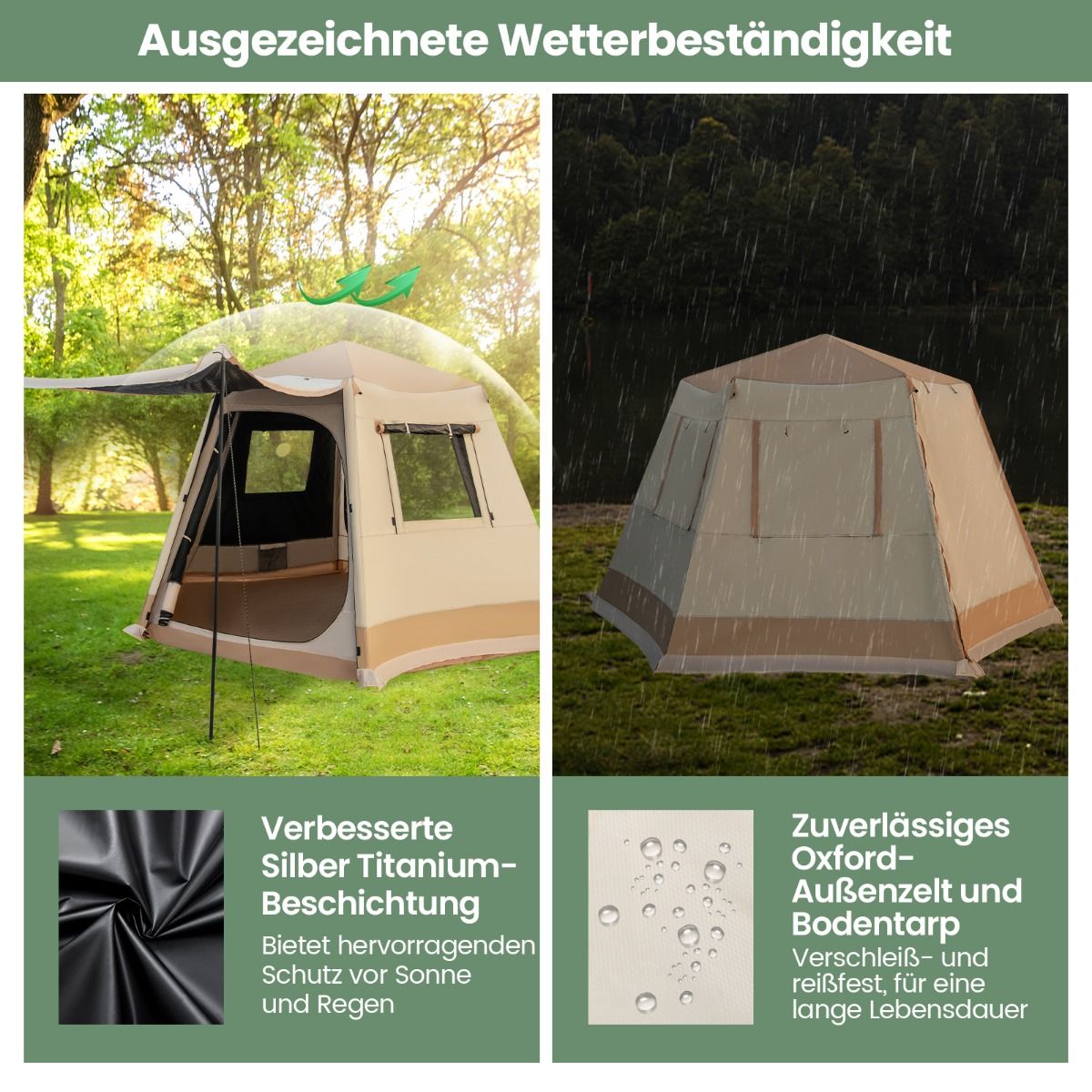 Coast Pop-up-Zelt – Automatischer Aufbau – Zweischichtiges Kabinenzelt – Beige 330 x 270 x 200 cm