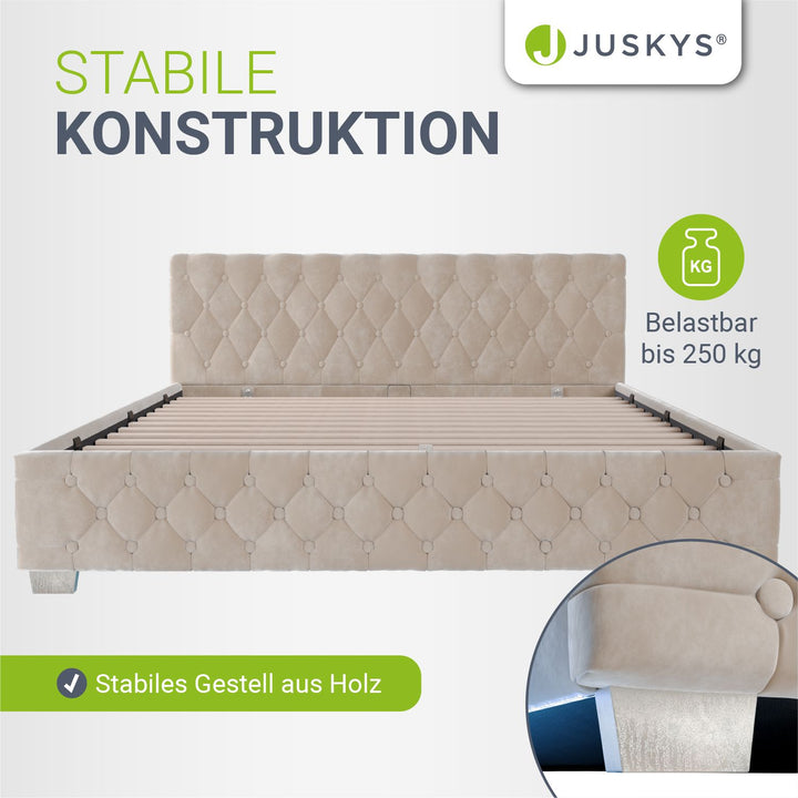 Juskys Nizza Polsterbett mit Stauraum – Kopfteil aus Samt & indirekte LED-Beleuchtung