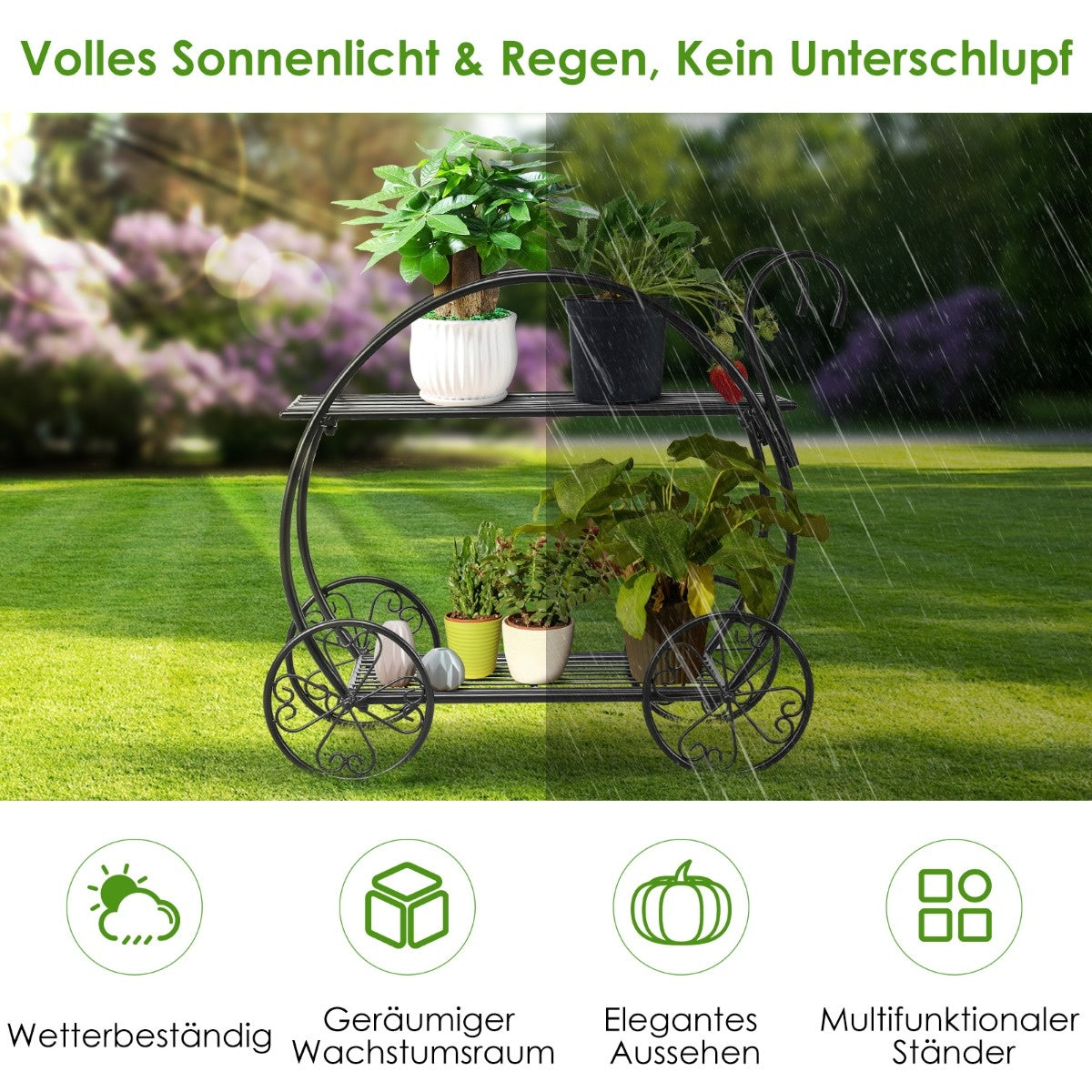 Coast Plant Flower Shelf 2-stufiges Blumenregal Freistehend 60 x 35 x 66 cm Schwarz