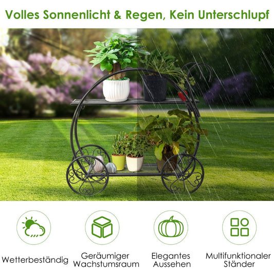 Coast Plant Flower Shelf 2-stufiges Blumenregal Freistehend 60 x 35 x 66 cm Schwarz