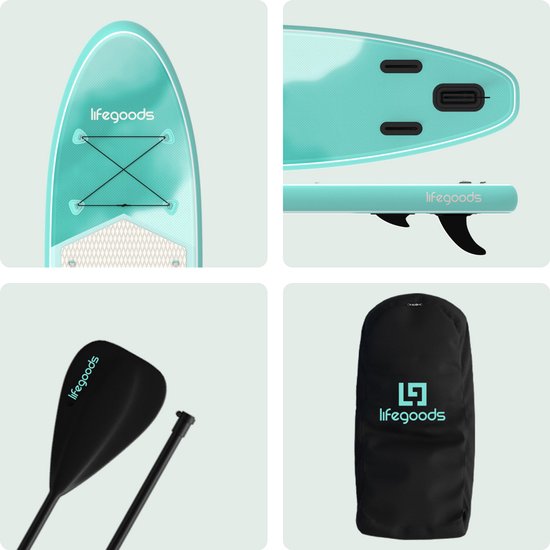 LifeGoods SUP Board All-round Compact - 100 KG Belastbarkeit - 300 x 76 cm - Aufblasbar - SUP-Komplettpaket - Mintgrün
