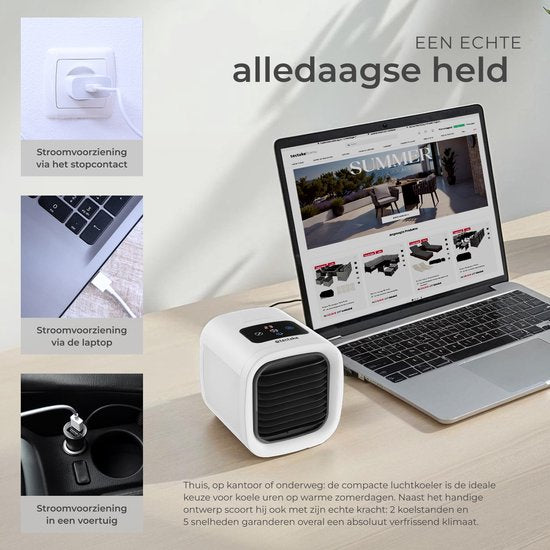 tectake® Air Cooler Frosty mit LED-Beleuchtung - 2 Kühlmodi - 8W - 3-in-1 Luftkühler mit Wasserreservoir - ohne Ablassschlauch - inklusive USB-Kabel und Trichter - Mini-Klimagerät - Weiß