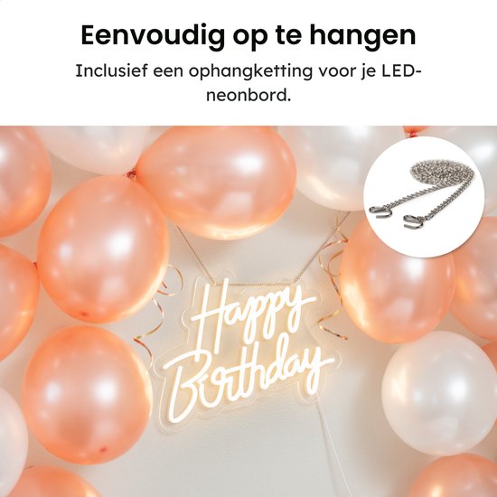 Partizzle Happy Birthday Neonschild - LED Lichter 41x31 cm - dimmbar & aufhängbar - USB Anschluss - festliche Geburtstagsdekoration