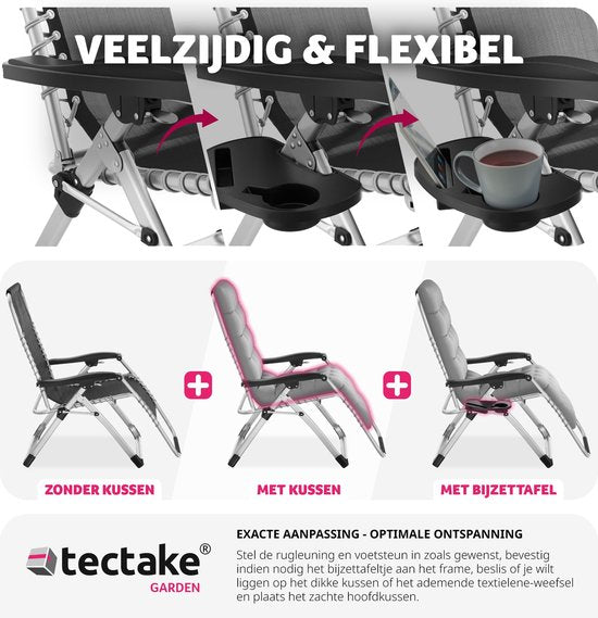 tectake - Liege - mit Kissen - für Balkon & Garten - bequem - bis 200 kg - Grau