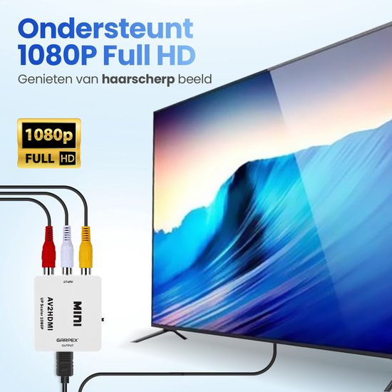 Garpex® Tulip zu HDMI Konverter - AV zu HDMI Adapter - Composite zu HDMI - Wii zu HDMI - 1080P Full HD - inklusive USB Stromkabel - Schwarz