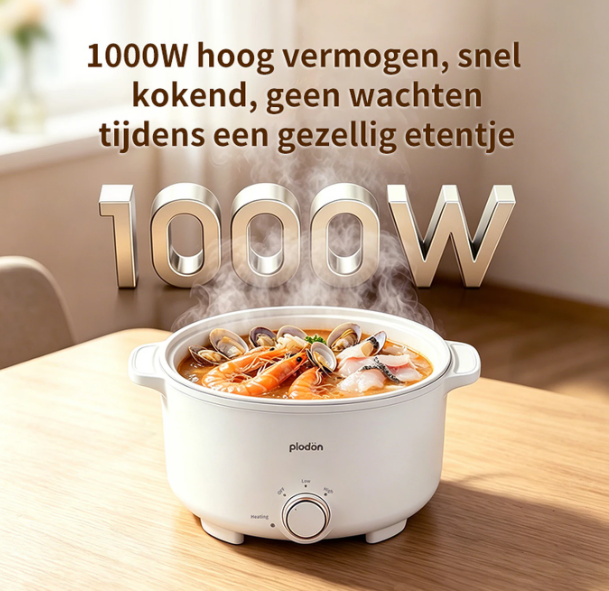 Plodon Elektrischer Hotpot 2,4 l – Antihaftbeschichtung – 27 x 22 cm – Mit Dampfkorb