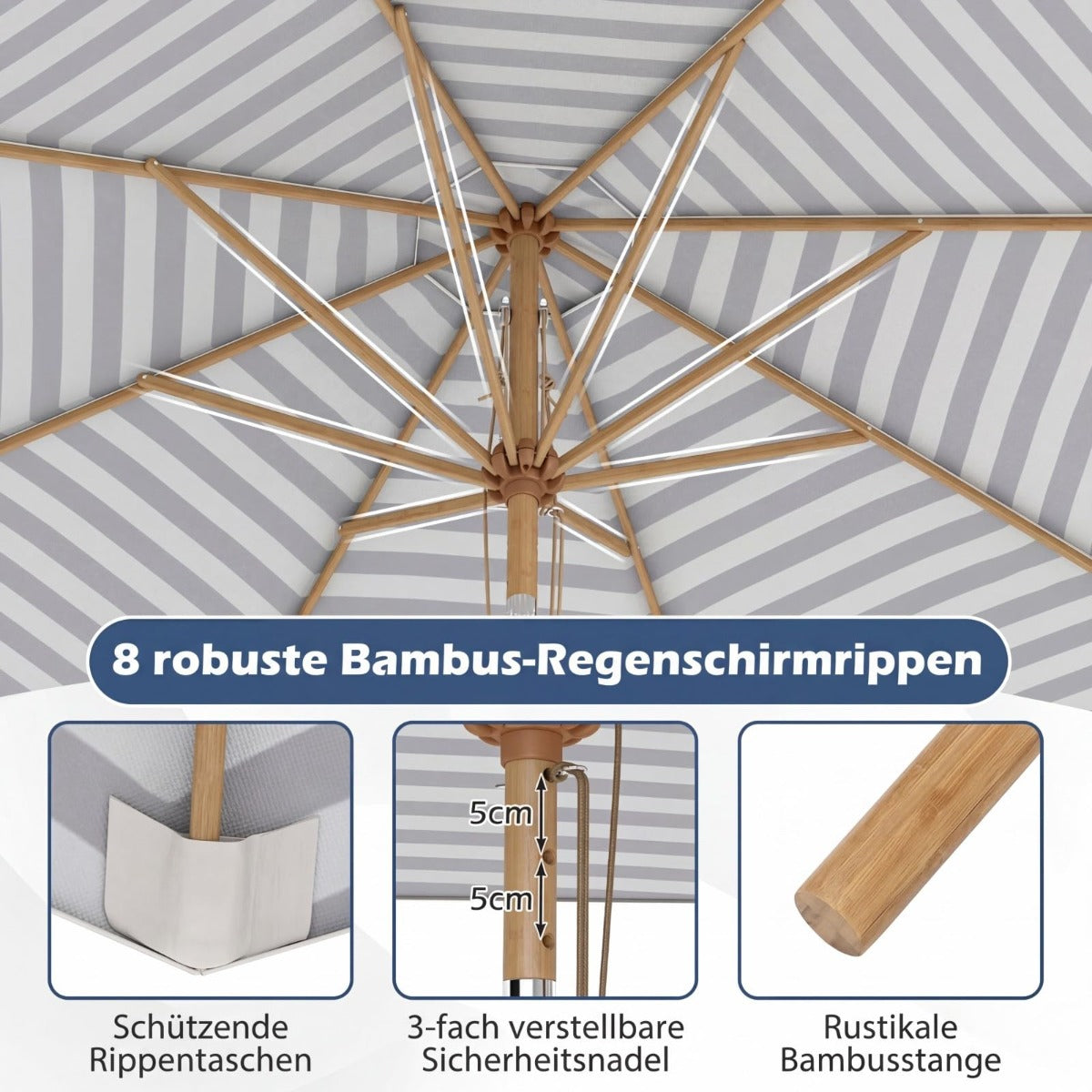 Coast Holz-Sonnenschirm 270 cm – blau-weiß gestreift