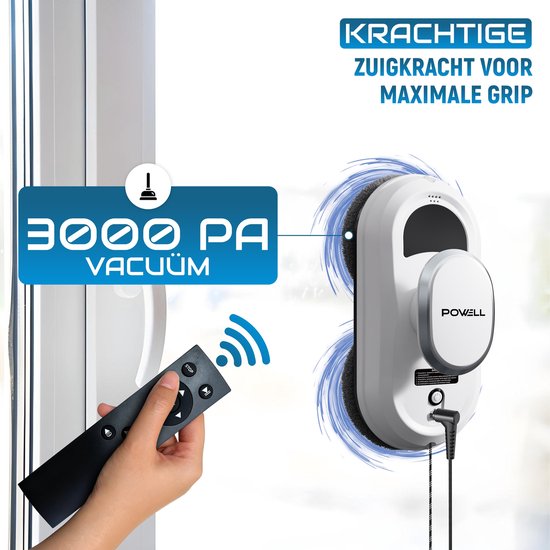 Powell Roboter-Fensterreiniger - Fensterreiniger - Elektrischer Fensterwischer - 3000Pa starke Saugkraft - Fernbedienung - Weiß