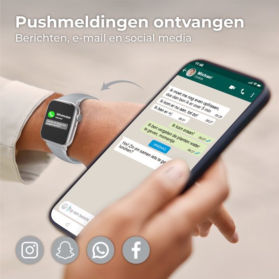 Nuvance - Smartwatch für Männer und Frauen mit Bluetooth - 45mm - Geeignet für alle Smartphones - Schrittzähler und Pulsmesser - Wasserdicht - Grau