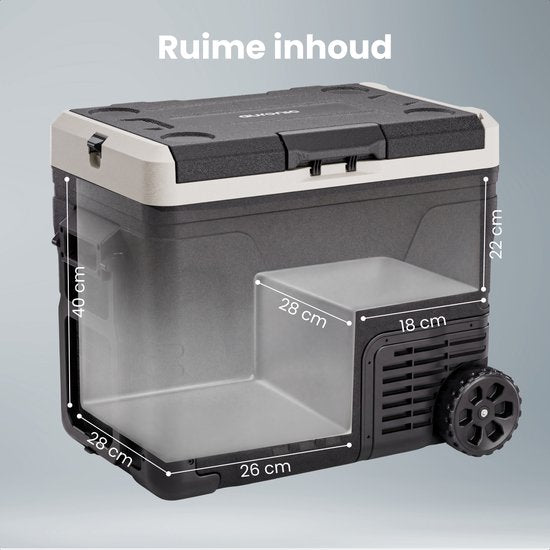 Auronic Electric Cool Box - Kompressor - 2 Zonen - 45L - 12/24V und 240V - Kühlen und Gefrieren - Campingkühlschrank - Frigobox Auto - Mit Rädern und Griff - Schwarz