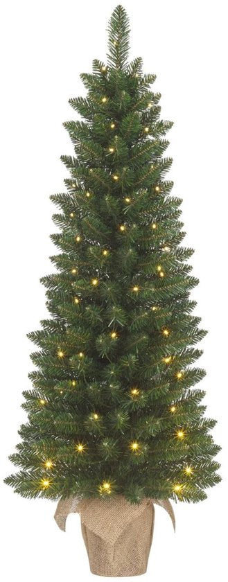 Black Box Trees Gerlos Kunstweihnachtsbaum mit Beleuchtung – Kunstbaum H 90 x T 41 cm – Kunstweihnachtsbaum im Jutesack – Weihnachtsdekoration für den Innenbereich – 108 Zweige – Grün