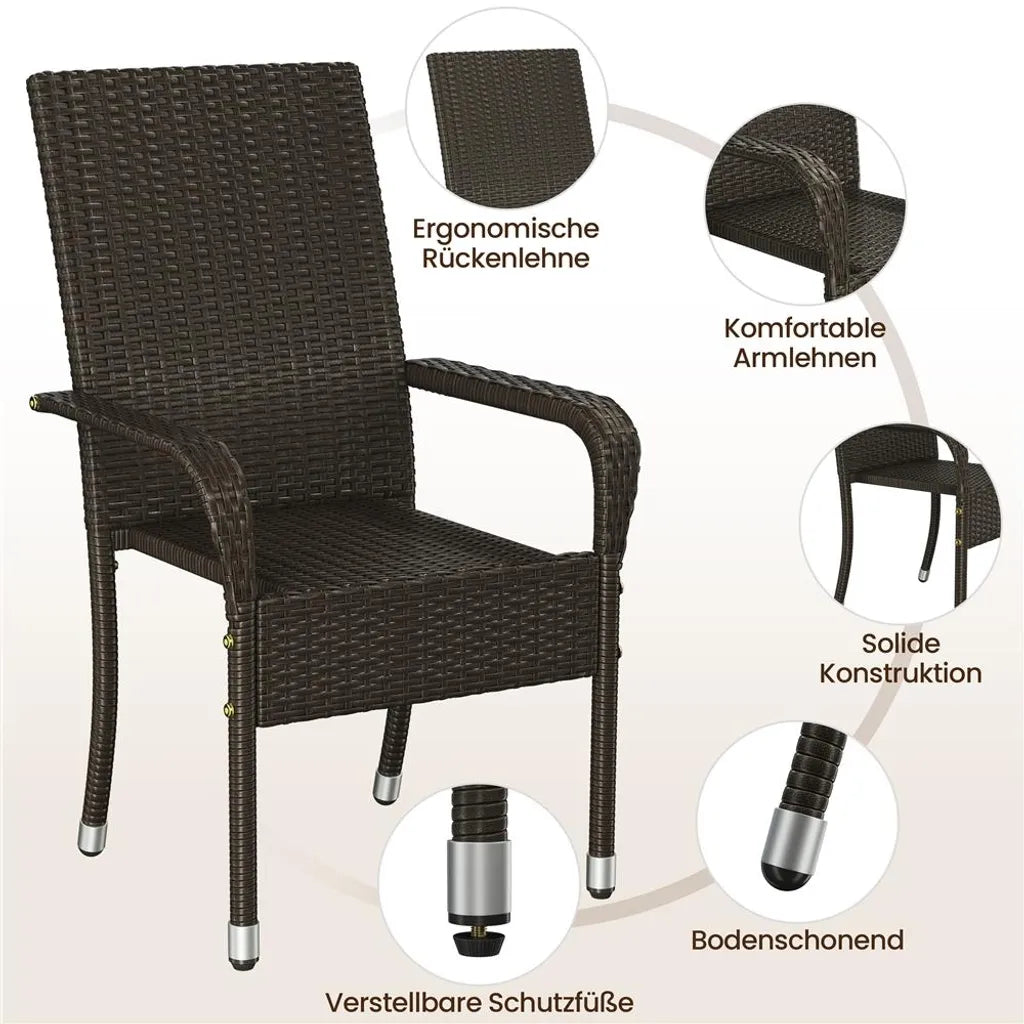 Yaheetech Gartenstühle, 2er-Set – Braun – Polyrattan – 58 x 62,5 x 94,5 cm – Stapelbar, mit Armlehnen