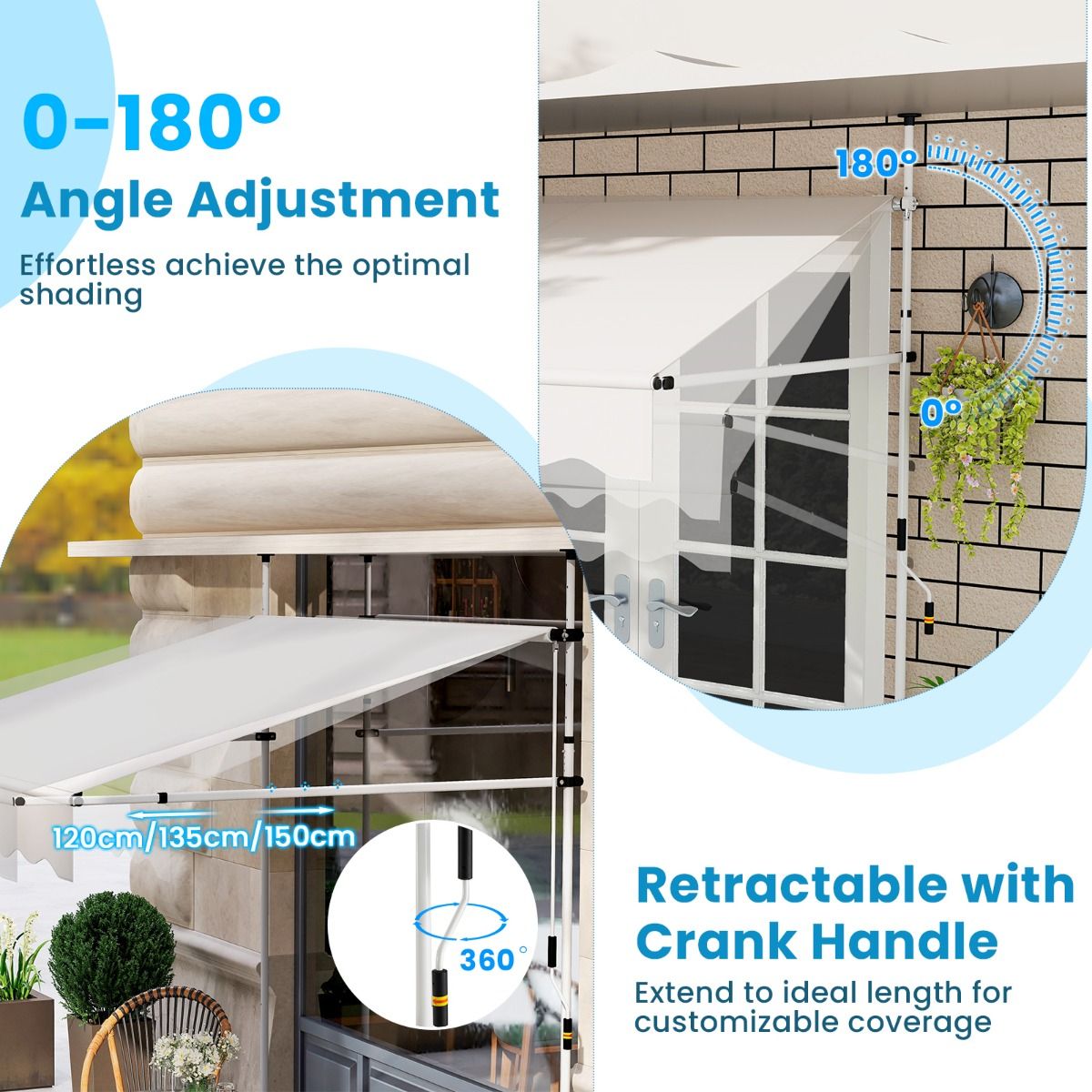 Coastal Sunshade 200 cm Weiß - Balkon-Sonnenschirm ohne Bohren, höhenverstellbar & UV-beständig mit Handbedienung