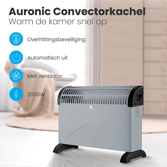Auronic Elektrokonvektor - 750/1250/2000 Watt - mit Gebläse - Heizung - Heizlüfter - Grau