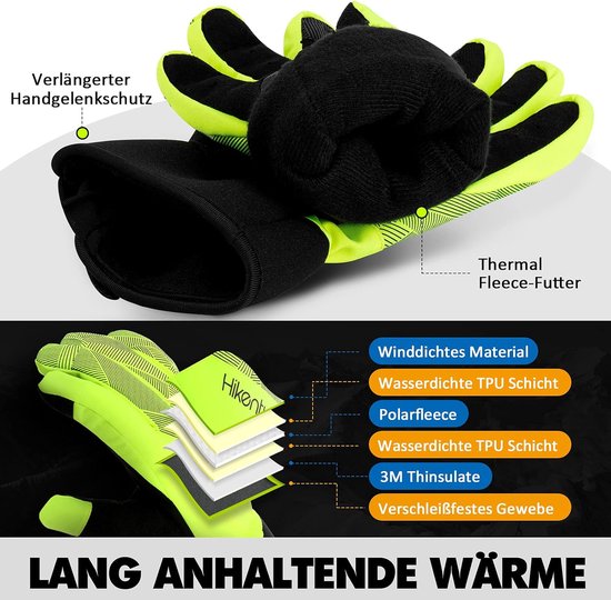 HIKENTURE Winterhandschuhe, wasserdichte Winterradhandschuhe für Damen und Herren, winddichte Skihandschuhe, Radhandschuhe gefüttert mit Langlaufgel, Damen, Herren, Outdoor-Thermo-Wanderhandschuhe