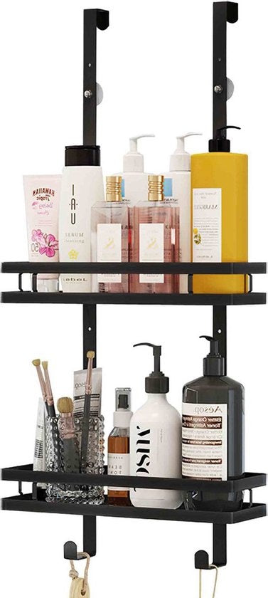 Goliving - Shower Rack - ohne Bohren - Hängende Duschablage - 74 x 35 cm - Edelstahl - Schwarz