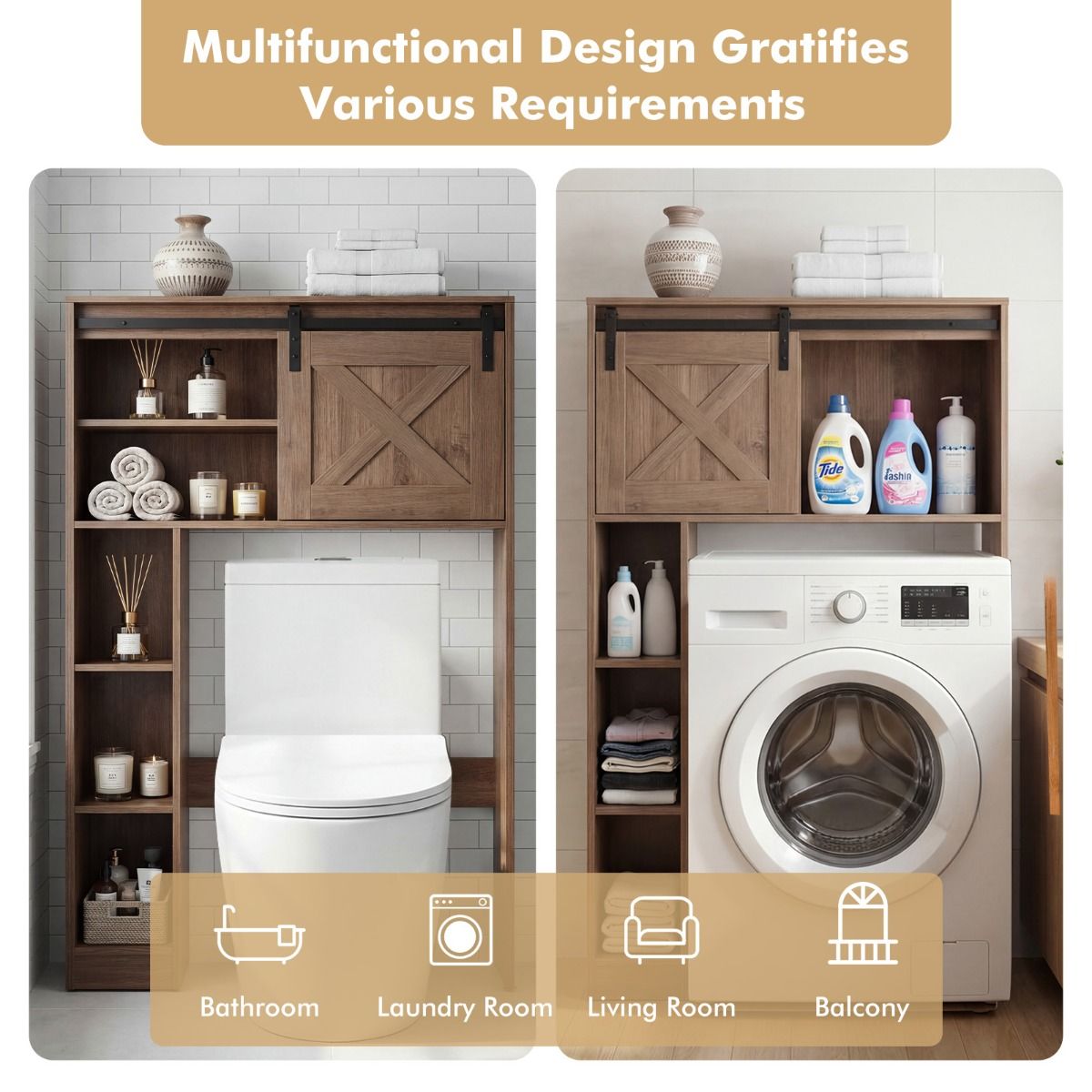 Coast Toilettenschrank mit Schiebetür – freistehendes Badezimmerregal – Holz und MDF – dunkelbraun – 84 x 17 x 128 cm