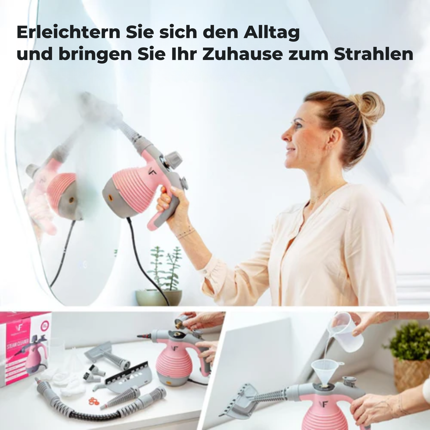 Neighbour's Friend Hand-Dampreiniger – Dampregelung – Inklusive 10 Zubehörteile – 350-ml-Tank – Rosa