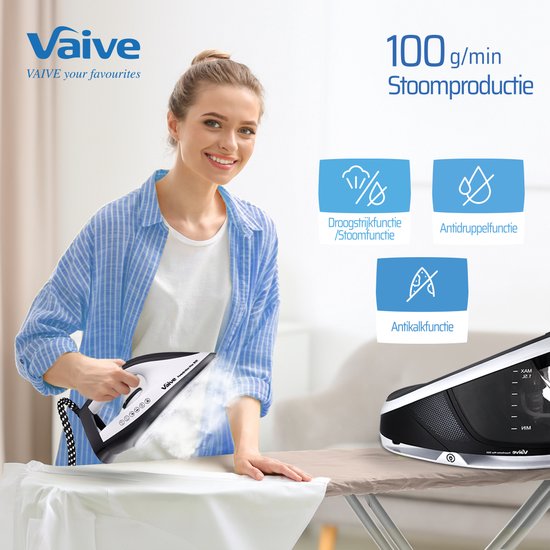 VAIVE - Dampf Bügeleisen - mit Dampfgenerator - 3100W - 1,5 L Wassertank - Schwarz/Weiß