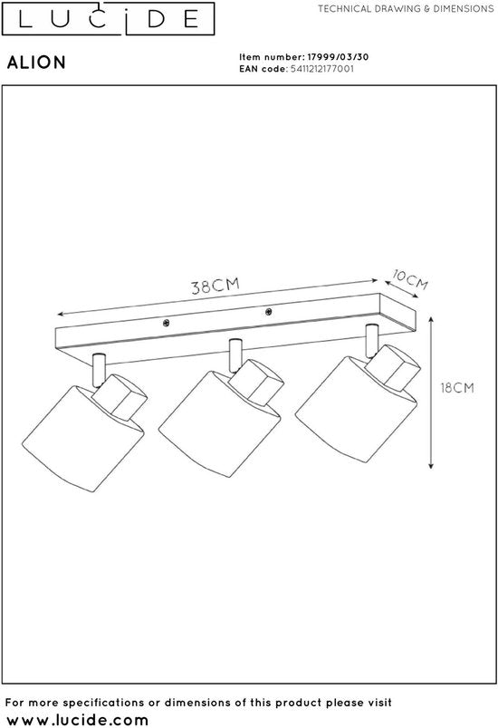 Lucide ALION – Deckenstrahler (Deckenleuchte) – 3xE14 – Schwarz
