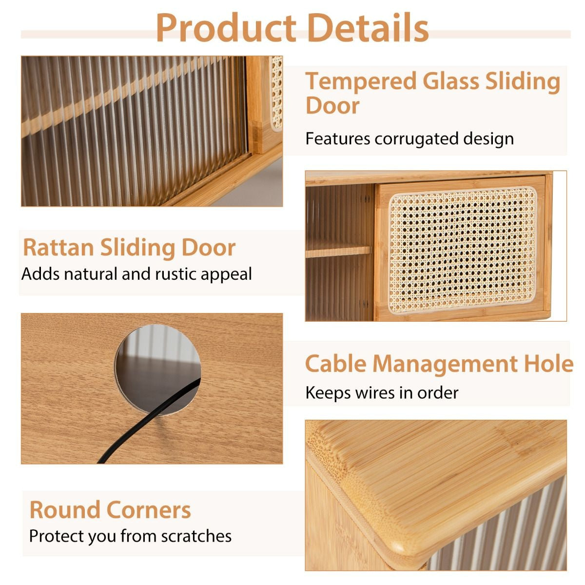 Coast TV-Schrank - Max. 100 kg - Bambus - 121 x 26 x 46 cm