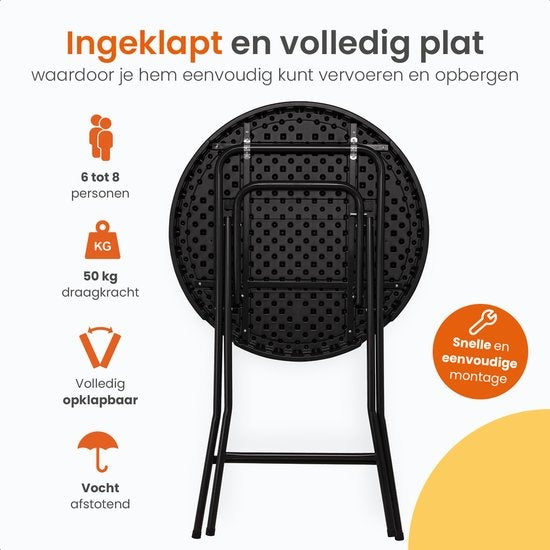 Goliving Bartable - Inklusive Bartable-Hülle - Tischschürze - Zusammenklappbar - Stabiler Partytisch - Für den Innen- und Außenbereich - Belastbarkeit 50 kg - Ã˜80 x 110 cm - 8,5 kg - Schwarz