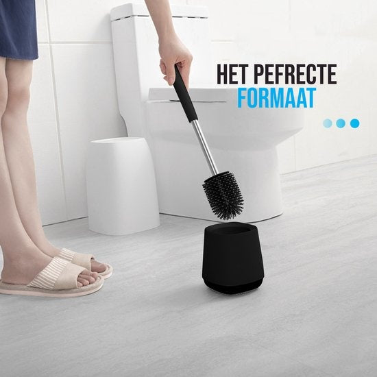 Strex Toiletborstel Siliconen met Houder Zwart - Sneldrogend, hygienisch& Antibacterie Werking - WC Borstel - Toilet Borstel Houder