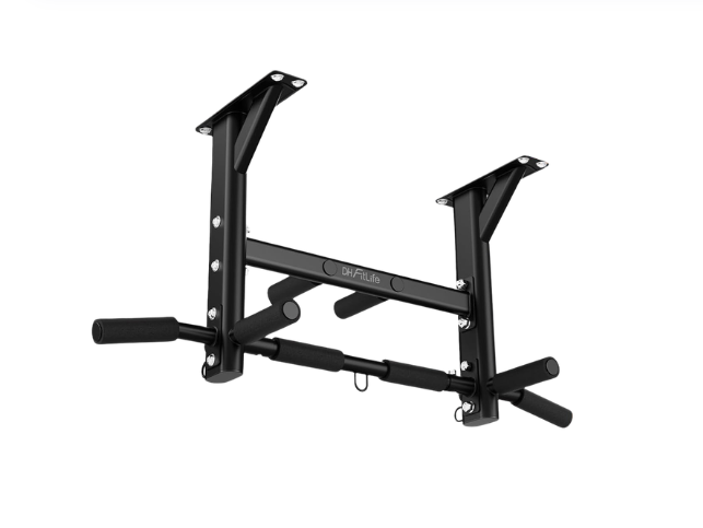 DH FitLife Decken-Klimmzugstange 4-in-1 – 8 Griffe – bis zu 300 kg – 44,5 x 25,5 cm – Schwarz