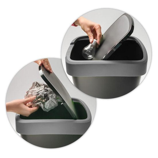 Rotho Twist Mülleimer- 50L - 60.2cm - Mit Kippdeckel - Silber/Schwarz