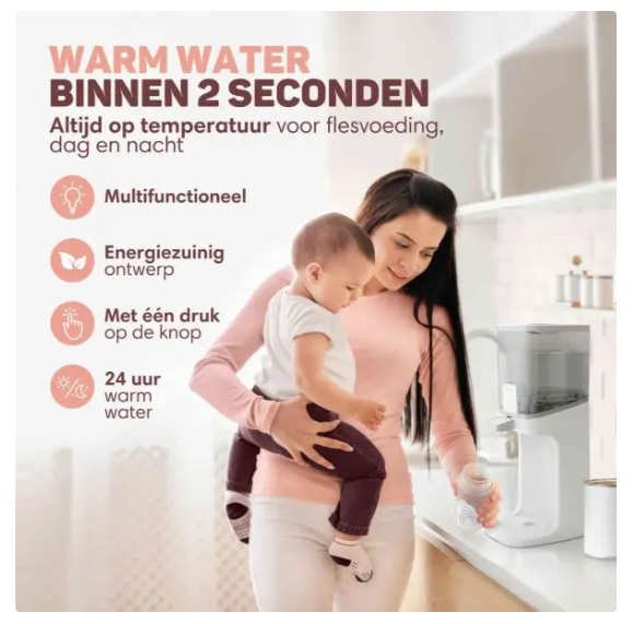 Vulpes Goods® Baby-Wasserspender Pro - 1,6 Liter - Mit 3 Temperatureinstellungen und LED-Anzeige - Einhandbedienung - Für Flaschennahrung und Tee - Weiß/Hellgrau