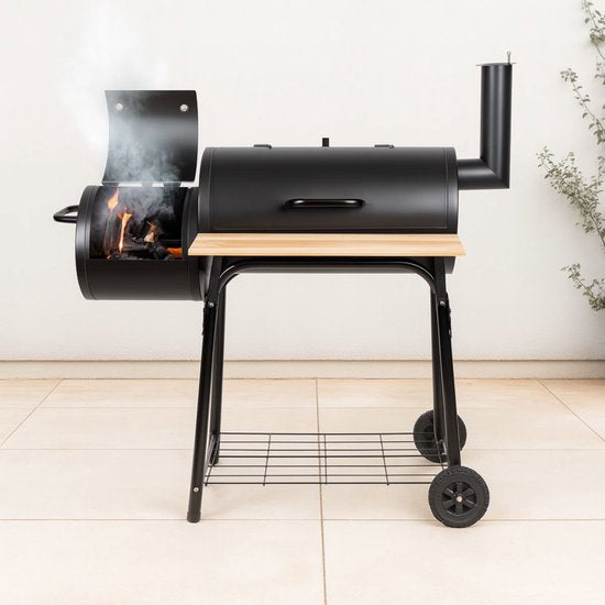 alpina Smoker Barbecue - BBQ Smoker - mit separatem Räucherofen - Verstellbarer Kamin - 104 x 58 x 114 cm