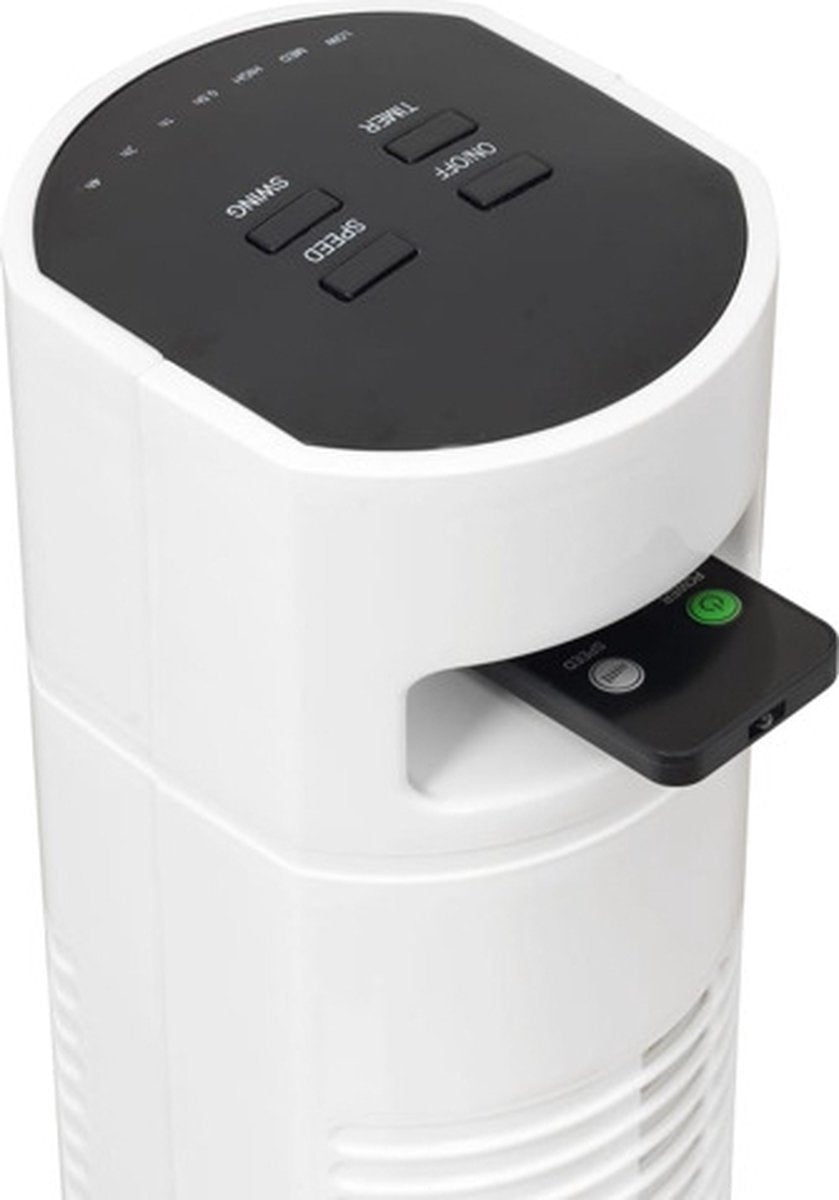 Bestron Turmventilator mit Fernbedienung, Ventilator mit 3 Geschwindigkeitsstufen & 75Â° Grad Drehfunktion, inkl. Timer, Höhe: 78 cm, 35W, AFT770WRC, Farbe: weiß