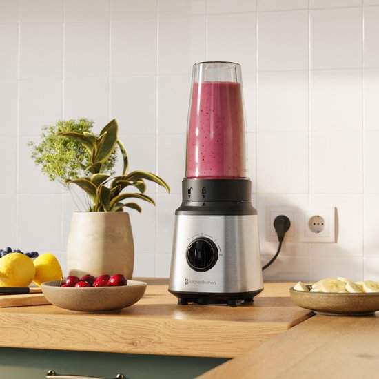 KitchenBrothers Blender - Komplettset - 2x 750ml Schüssel - Zerkleinerer - Stampfer - To-Go Becher - Edelstahl