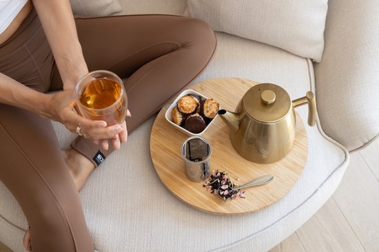 Vaja® Teekanne Juliette Gold - Doppelwandig - 1 Liter - Edelstahl-Teekanne mit Filter & Heißhalterung