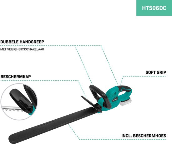 VONROC Accu Heckenschere 20V - Schwertlänge 520mm - Schnittbreite 14mm - Ohne Akku und Schnellladegerät