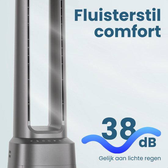 Auronic blattloser Turmventilator mit Luftreiniger – H13 HEPA – 10 Windstufen – Grau