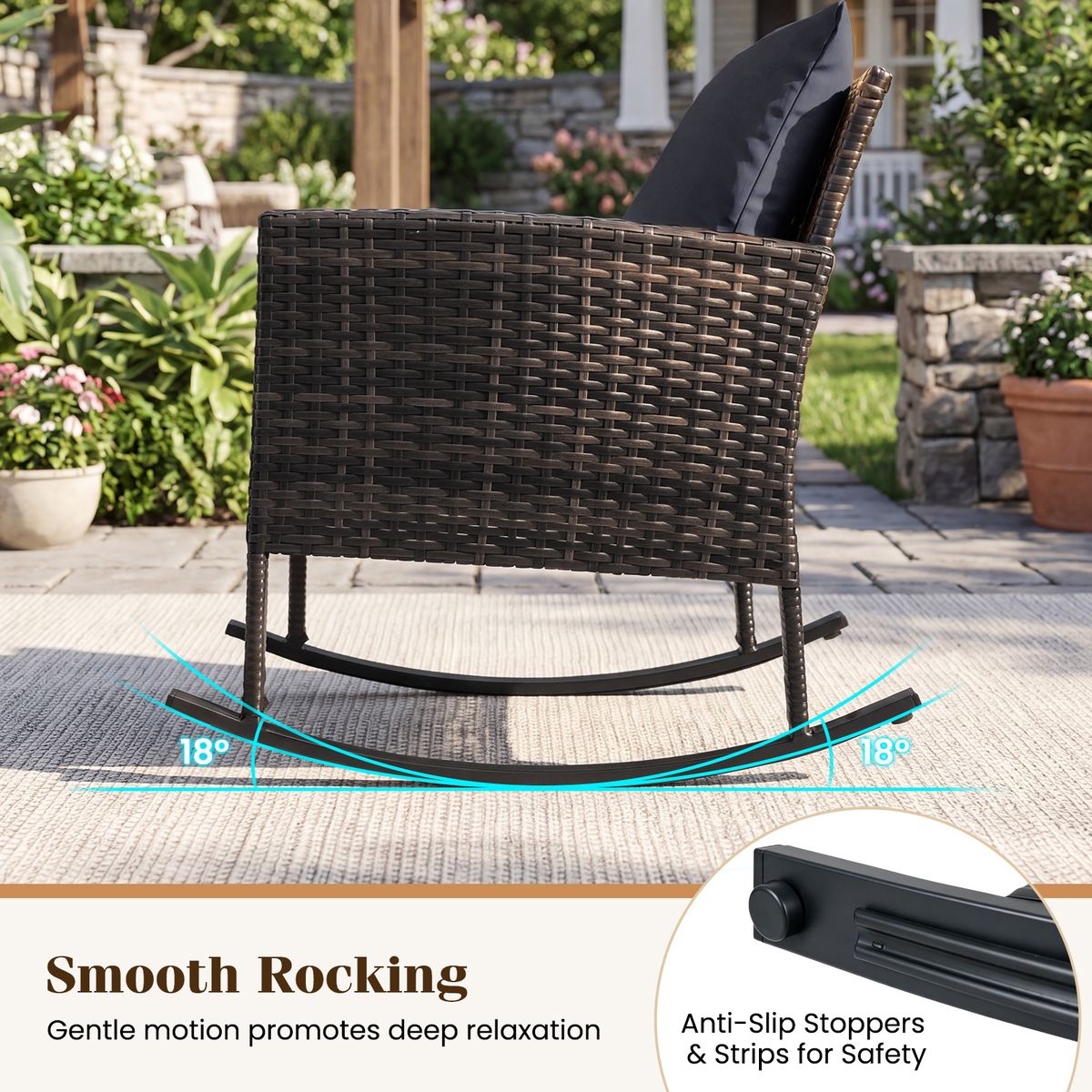 Coast 3-teiliges Gartenset – 2 Schaukelstühle und Beistelltisch – handgeflochtenes Rattan – grau