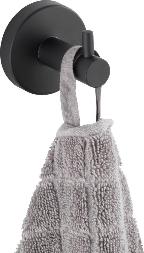 WENKO Handtuchhaken Bosio aus Edelstahl, schwarz matt – Handtuchhaken – Handtuchhalter – Wandhaken