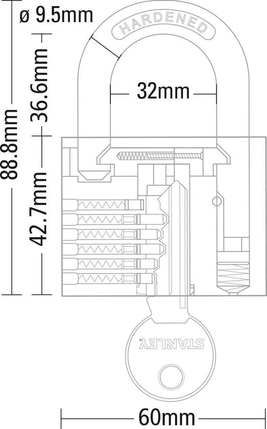 Stanley Vorhängeschloss - 60 MM - 2 Schlüssel - Massivmessing